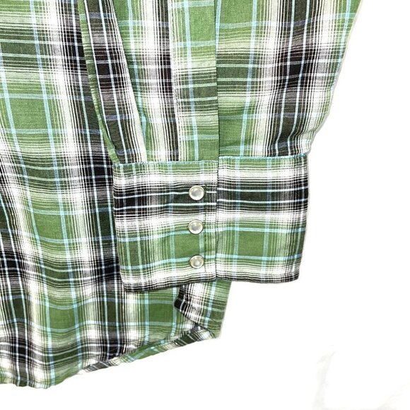 Wrangler Western Fashion Snap Shirt Mens Size XXL Vintage Long Sleeve Green Gray - Picture 10 of 13